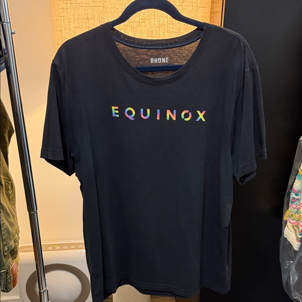 RHONE Black Tee with Pride EQUINOX Logo